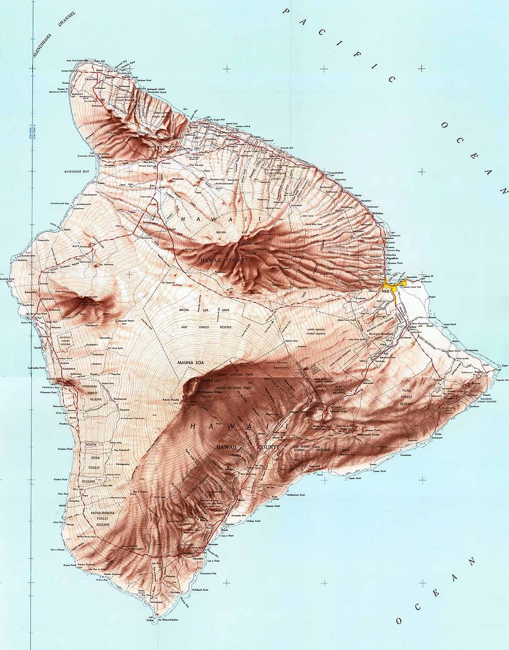 Topographic map of the island of Hawai‘i.