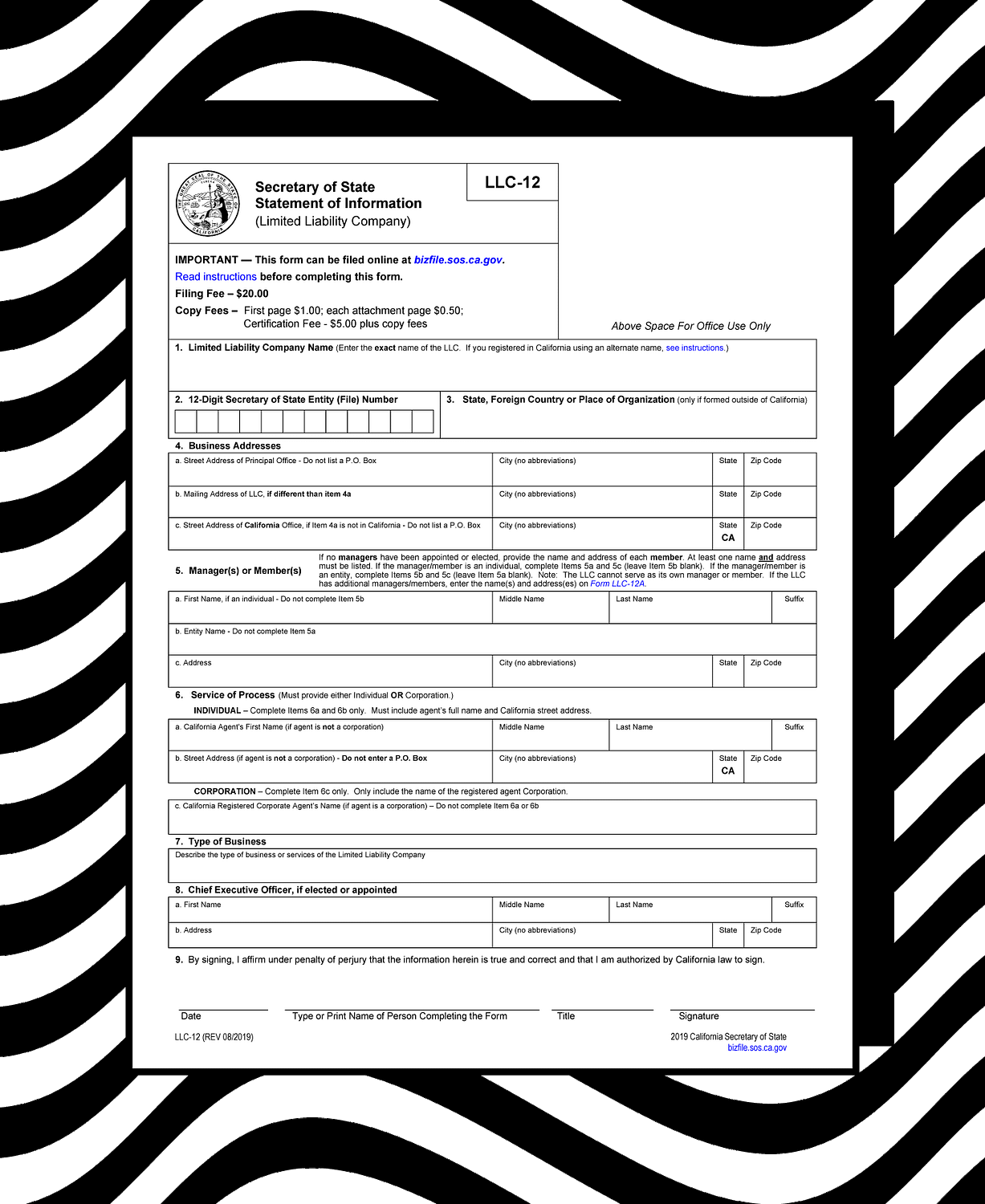 California Secretary of State Statement of Information PDF Form