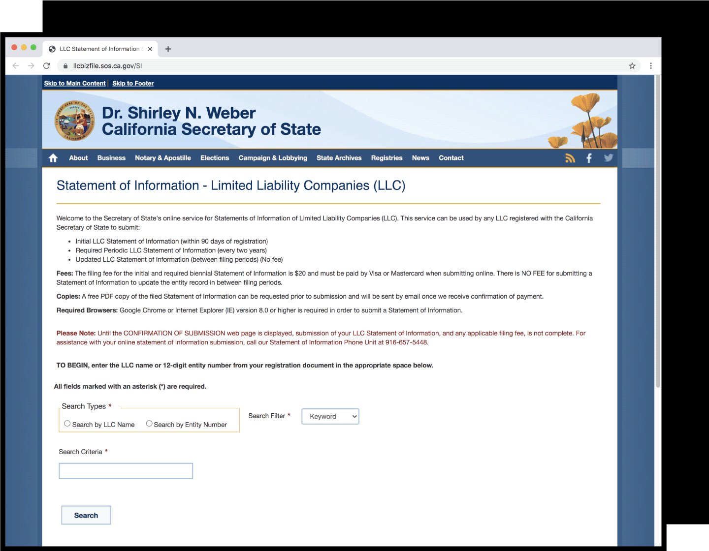 California Secretary of State Website