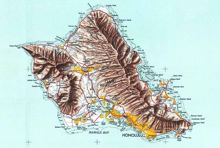 Topographic map of Oahu.