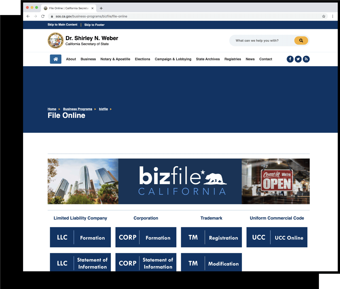 Bizfile - California Secretary of State Website