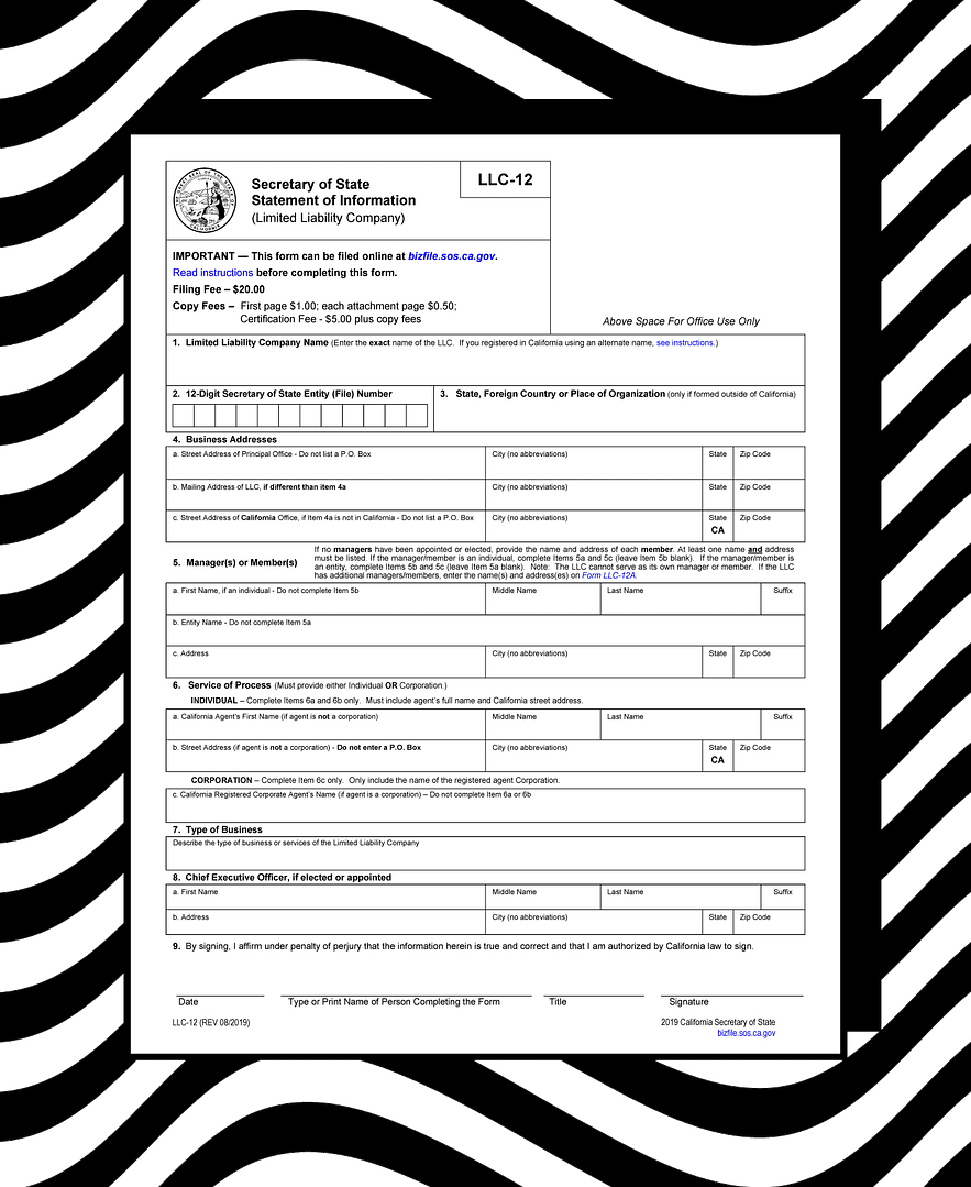 California Secretary of State Statement of Information PDF Form