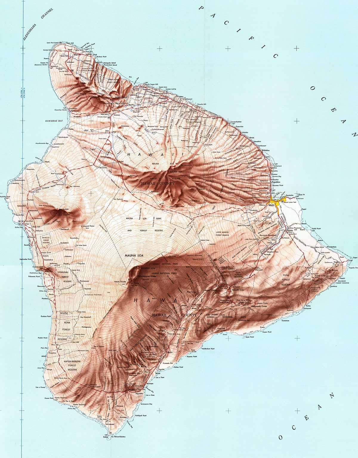 Topographic map of the island of Hawai‘i.